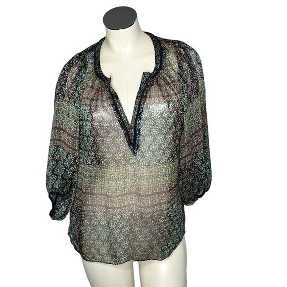 ANTHROPOLOGIE MAEVE Sheer Multi Color 3/4 Sleeves Boho Blouse Top Size S - Picture 3 of 16